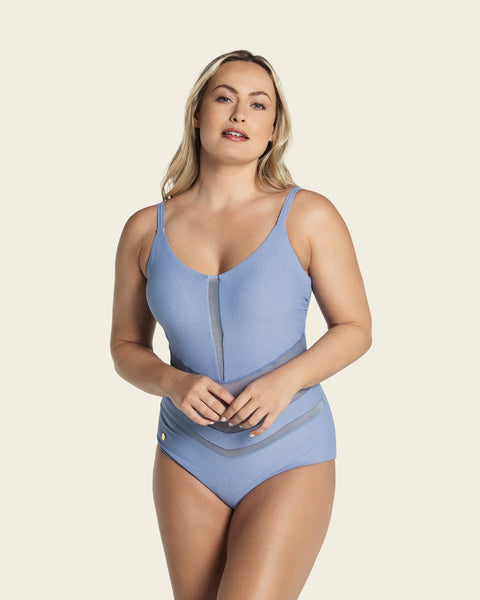 Traje de baño tecnología control suave de abdomen anudable en espalda#color_512-azul-claro